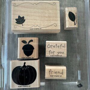 Stampin' Up! Fall Dotted Autumn Rubber Wood Stamps Pumpkin Leaves Friendship